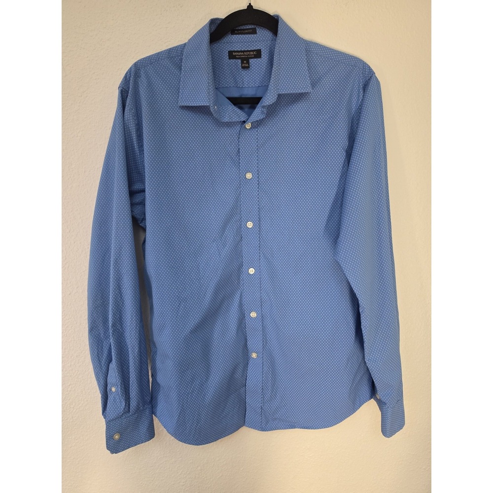 Banana Republic Men Button-Down Shirt M Blue Geometric Long Sleeve Collared